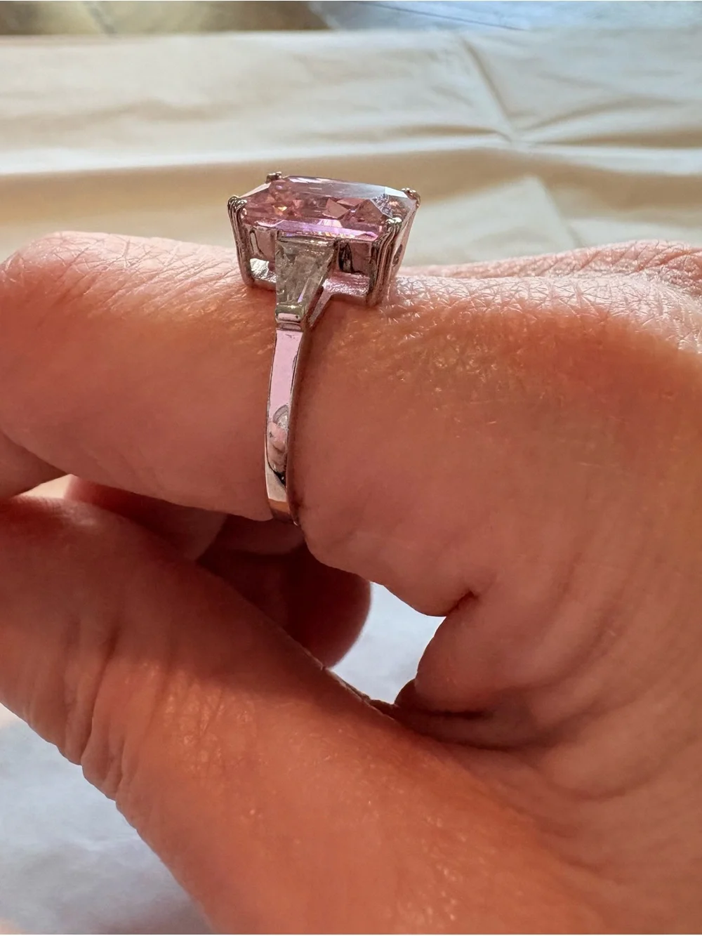 Pink Square-Cut Statement Ring in Silver